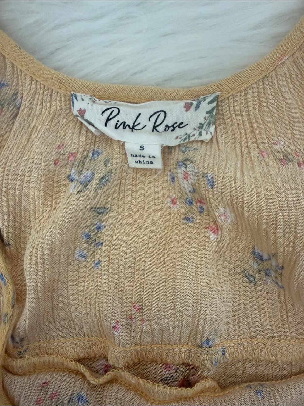 Pink Rose Yellow Floral Tiered Mini Dress Size Small Boho Cottagecore - Picture 2 of 7
